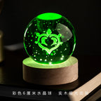 Genshin Impact Vision 3D Engraved Crystal Ball Night Light 6CM With Wooden Warm Light Base Desktop Decor For Anime Game Fans