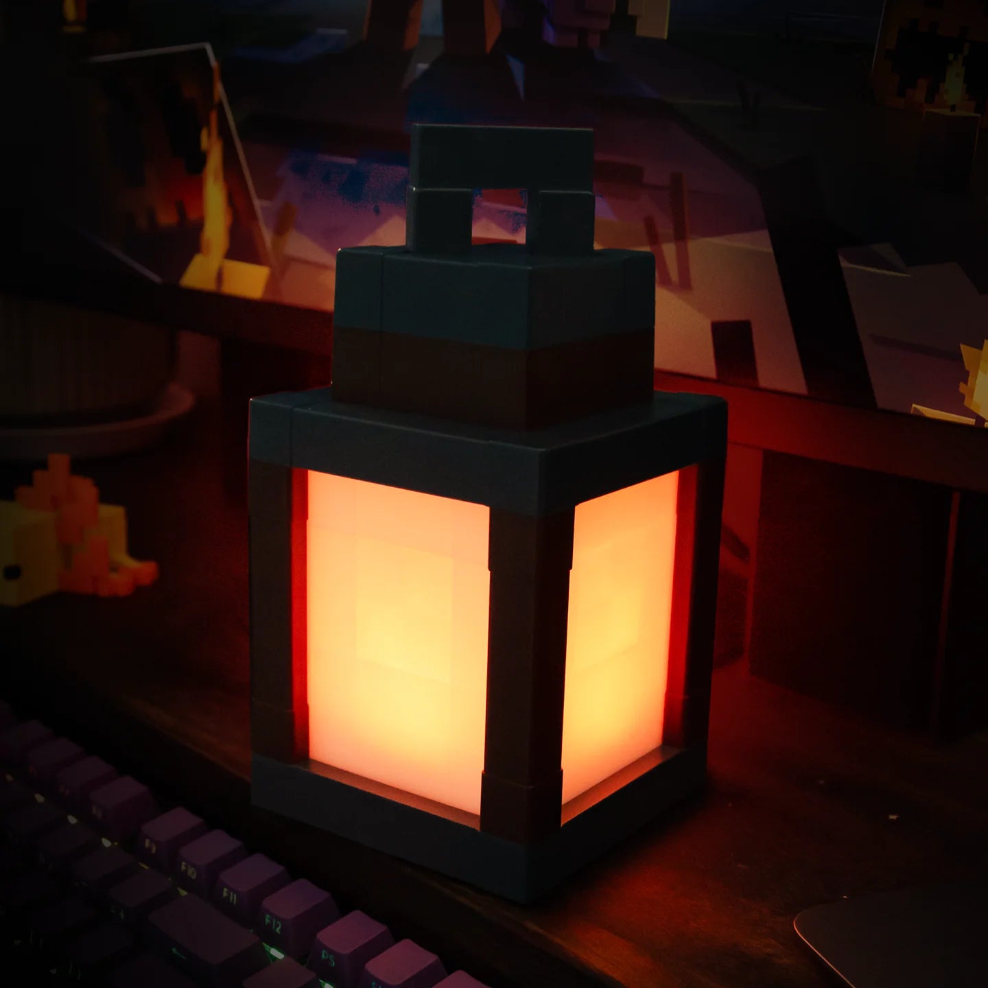 Pixel Style Night Light Portable Lantern Tabletop Ornament 16 Colors Lantern DIY Interior Decoration Festival Atmosphere Light